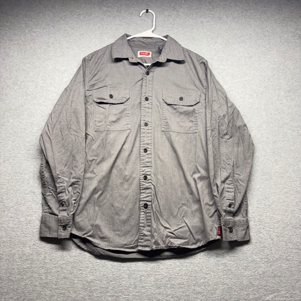 Wrangler Mens Small Gray Long Sleeve Button Down Workwear Shirt Heathered